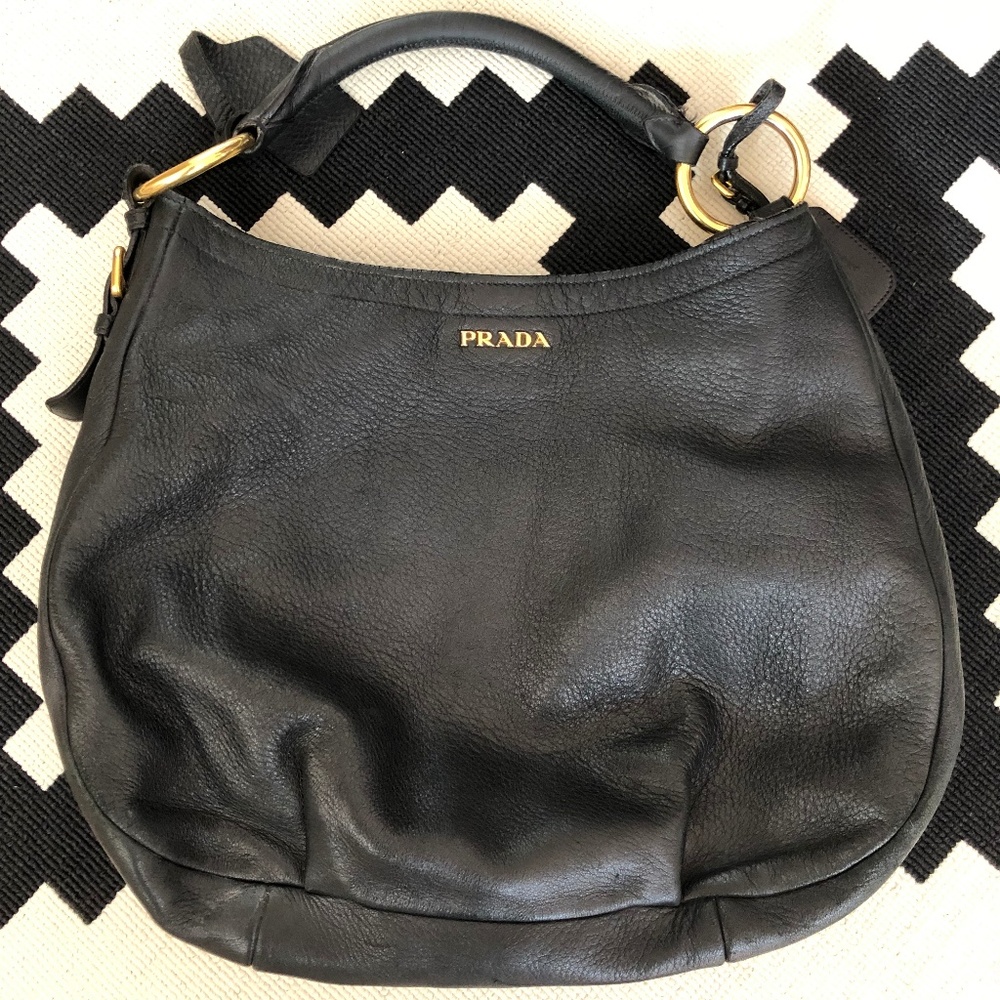 Prada Black Leather Zippers Hobo Bag